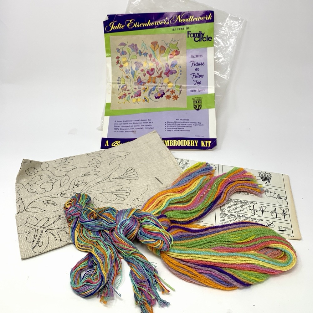 Vtg Bucilla Julie Eisenhower Floral Crewel Needlecraft Kit #36175 Complete Open